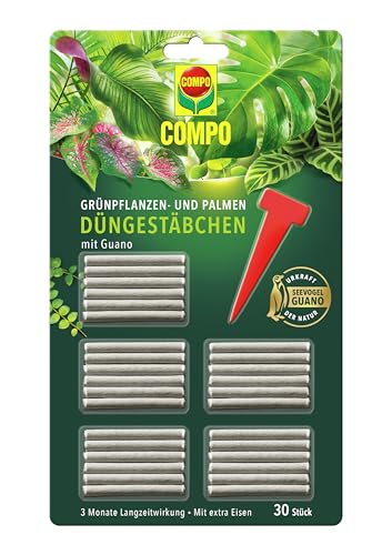 COMPO Grünpflanzen- und Palmen Düngestäbchen mit Guano, Dünger mit 3 Monaten Langzeitwirkung, 30...