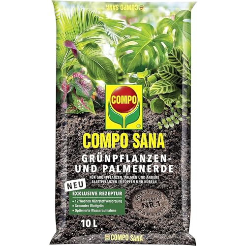 COMPO SANA Blumenerde für Grünpflanzen und Palmen, 12 Wochen Nährstoffversorgung, 10 Liter, COMPO...